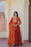 Designer Sequins Multi Embroidered Work Women Gown With Dupatta