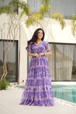 Floral Printed Georgette Women Tiered Gown