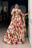 Floral Marble Print Lehenga Choli Set For Women