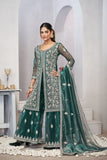 Turquoise Sequins Embroidered With Real Mirror Work Sharara Set Of 3 - women's fashion mart