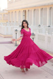 Embroidered Sequins Work Designer Women Gown -WOMEN FASHION Pink / M women's fashion mart