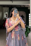 Grey Floral Printed Georgette Dress - women's fashion mart