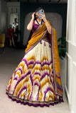 Tasar Silk Tie Dye Lehenga Set With Printed Dupatta And Chex Blouse
