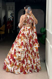 Floral Marble Print Lehenga Choli Set For Women