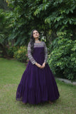 Elevate Style With Embroidery Zari Sequins-Work Designer Gowns -WOMEN FASHION Purple / M women's fashion mart