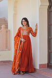 Designer Sequins Multi Embroidered Work Women Gown With Dupatta