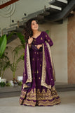 Luxury Faux Blooming Zari And Sequin Embroidered Designer Gown With Dupatta