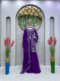 Purple colour thread embroidery work plazo suit -Designer Suit Purple women's fashion mart