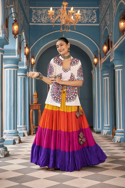 Passionate Multi with White Blouse Navratri Lehenga Choli - women's fashion mart