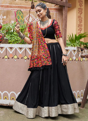 Outstanding Black Embroidered Navratri Lehenga Choli - women's fashion mart