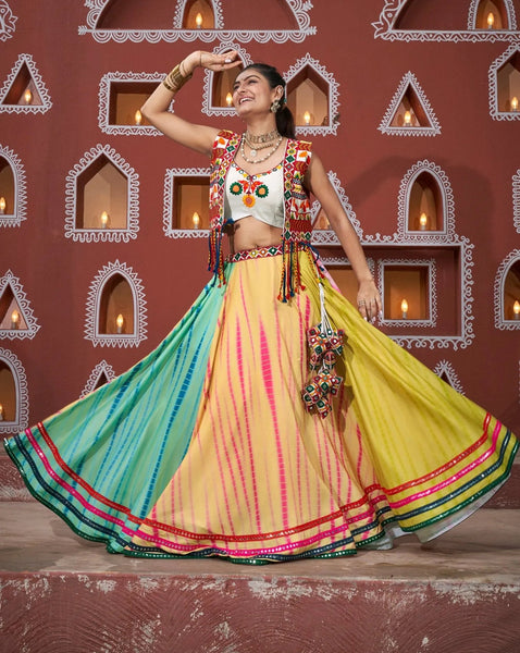 Multi Colour Embroidered Mirror Worked Navratri Jacket Lehenga Set - women's fashion mart