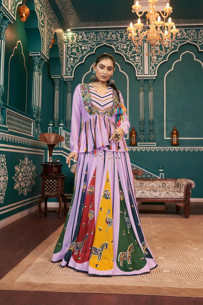 Lustrous Lavender Silk Navratri Embroidered Jacket Lehenga Choli - women's fashion mart