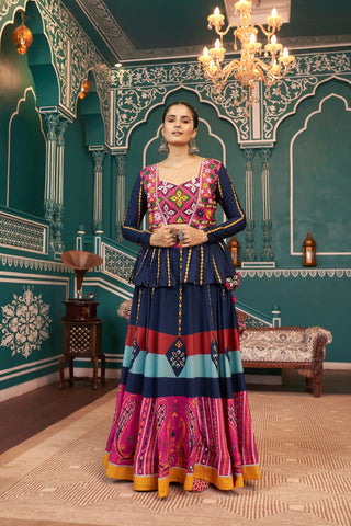 Celebrate Navratri With Multicolored Silk Jacket Lehenga Choli - women's fashion mart