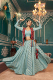 Pleasing Pista Green Rayon Navratri Jacket Lehenga Choli - women's fashion mart