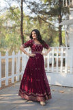 Luxury Zari Thread Sequins Embroidery Work Gown
