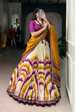 Tasar Silk Tie Dye Lehenga Set With Printed Dupatta And Chex Blouse