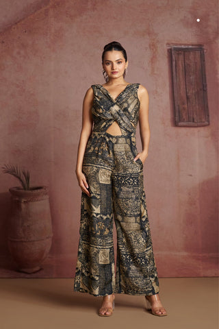 Royal Noir Luxe Muslin Silk Printed Jumpsuit