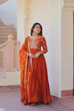 Designer Sequins Multi Embroidered Work Women Gown With Dupatta