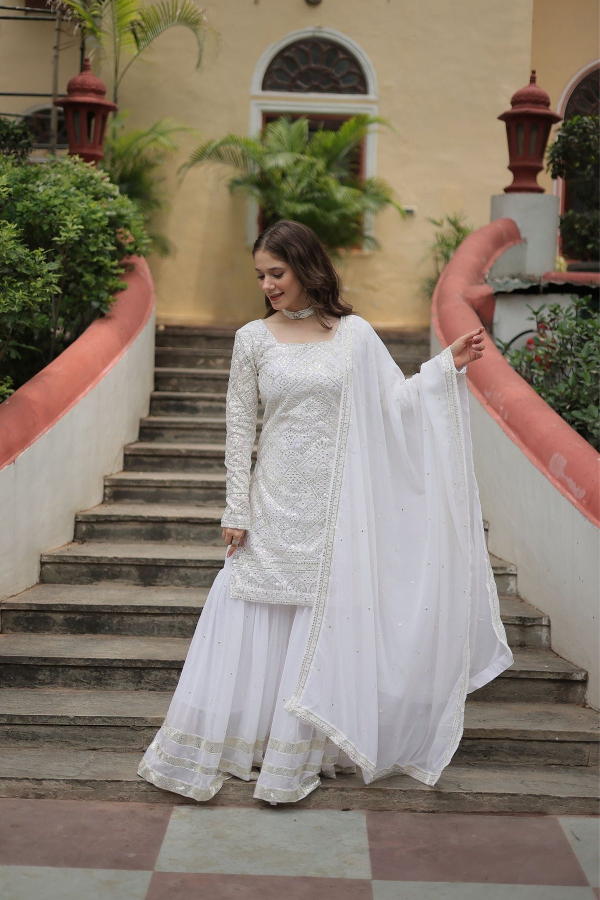 Georgette Sequins Thread Embroidered Work Women Suit Set - women's fashion mart
