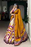 Tasar Silk Tie Dye Lehenga Set With Printed Dupatta And Chex Blouse