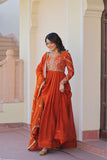 Designer Sequins Multi Embroidered Work Women Gown With Dupatta