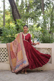 Beautiful Frill Stitching Designer Festival And Wedding Gown And Dupatta Set