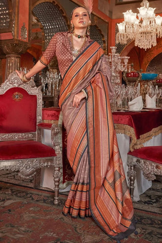 Outstanding Orange Kanjivaram and Patola Printed Silk Saree - women's fashion mart