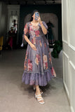 Grey Floral Printed Georgette Dress - women's fashion mart
