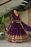 Luxury Faux Blooming Zari And Sequin Embroidered Designer Gown With Dupatta