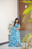 Floral Printed Georgette Women Tiered Gown