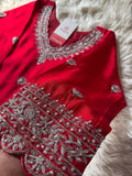 Red embroidered kurta Pant  with dupatta  women's fashion mart