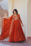 Designer Sequins Multi Embroidered Work Women Gown With Dupatta