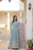 Beautiful Stylish designer Gown With Dupatta Set -WOMEN FASHION Sky Blue / M women's fashion mart