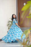 Floral Printed Georgette Women Tiered Gown