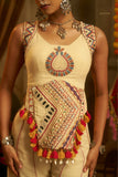 Cream Georgette Designer Festive Set With Thread, Mirror And Shell Handwork