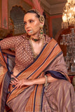 Dignified Dusty Brown Kanjivaram and Patola Printed Silk Saree - women's fashion mart