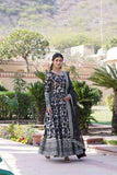 Jacquard With Sequins Embroidered Work Gown & Dupatta Set - women's fashion mart
