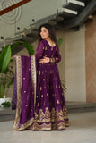 Luxury Faux Blooming Zari And Sequin Embroidered Designer Gown With Dupatta