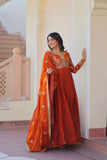 Designer Sequins Multi Embroidered Work Women Gown With Dupatta