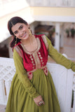 Mal Chanderi Anarkali Gown With Velvet Koti For Women