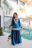 Royal Ice Velvet Zari And Mirror Embroidered Luxury Co Ord Set With Batwa