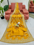 Superhit Satin Silk Yellow Color Saree