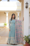 Beautiful Stylish designer Gown With Dupatta Set -WOMEN FASHION Sky Blue / M women's fashion mart