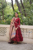 Beautiful Frill Stitching Designer Festival And Wedding Gown And Dupatta Set