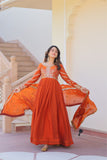 Designer Sequins Multi Embroidered Work Women Gown With Dupatta