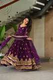 Luxury Faux Blooming Zari And Sequin Embroidered Designer Gown With Dupatta