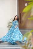 Floral Printed Georgette Women Tiered Gown