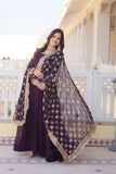 The Perfect Attractive Gown with Dupatta Set -WOMEN FASHION Wine / M women's fashion mart