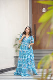 Floral Printed Georgette Women Tiered Gown