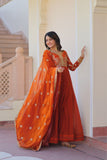 Designer Sequins Multi Embroidered Work Women Gown With Dupatta